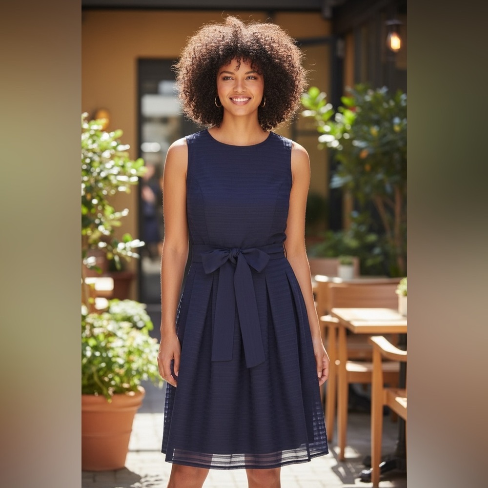 Tommy Hilfiger Classic Navy Blue Dress Pleated Skirt A-Line Rayon Size 16